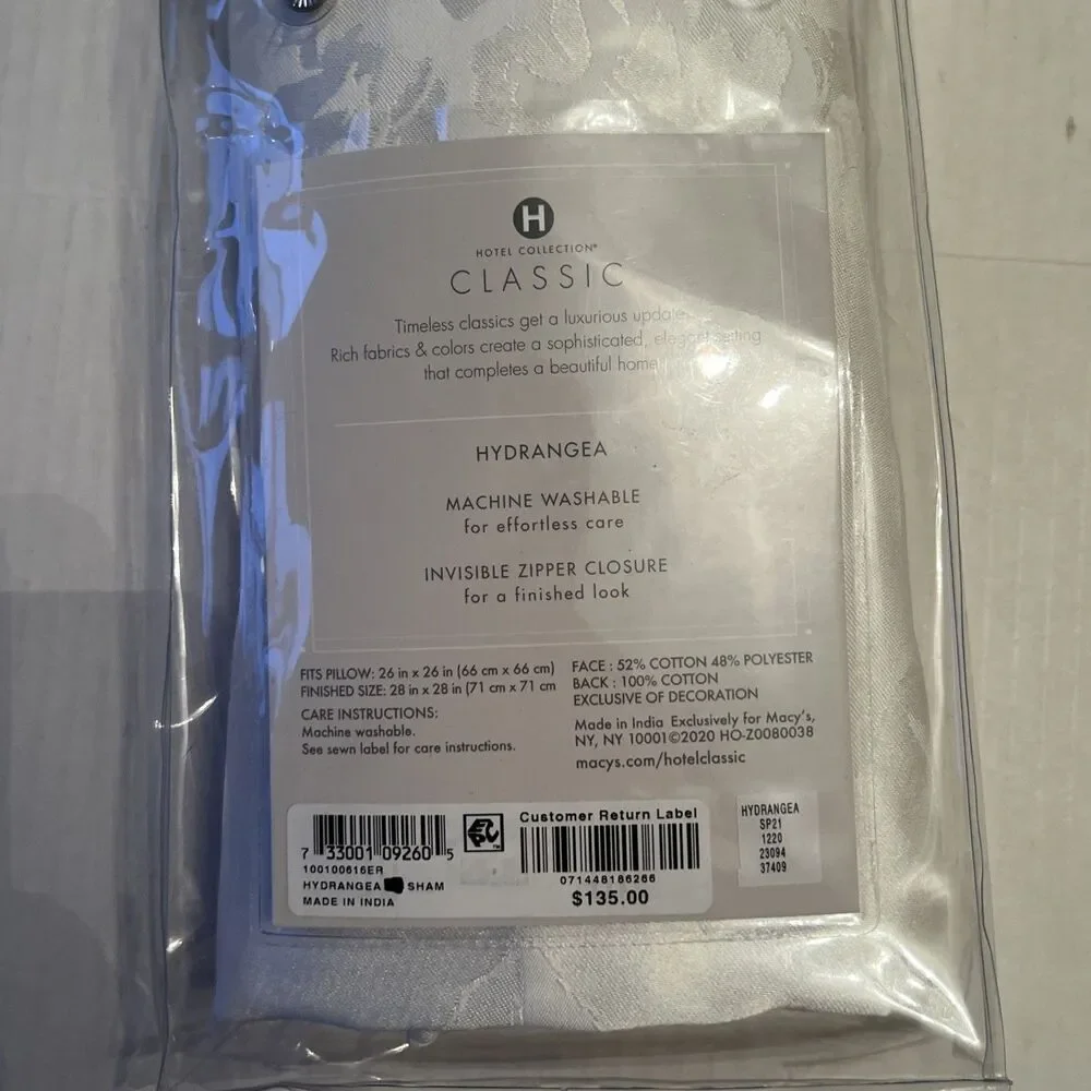 Hotel Collection Hydrangea Standard Pillow Sham White  NWT